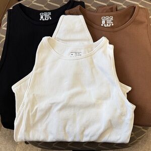 Ribbed Tank Bodysuit 3-Pack — Black, White & Brown